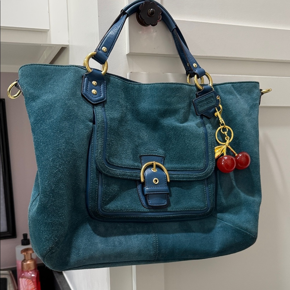 Vintage Coach Teal Suede Tote Bag Hamptons style